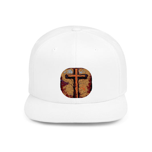 Faith-Inspired Flat Bill Snapback Cap - Rugged Cross Design