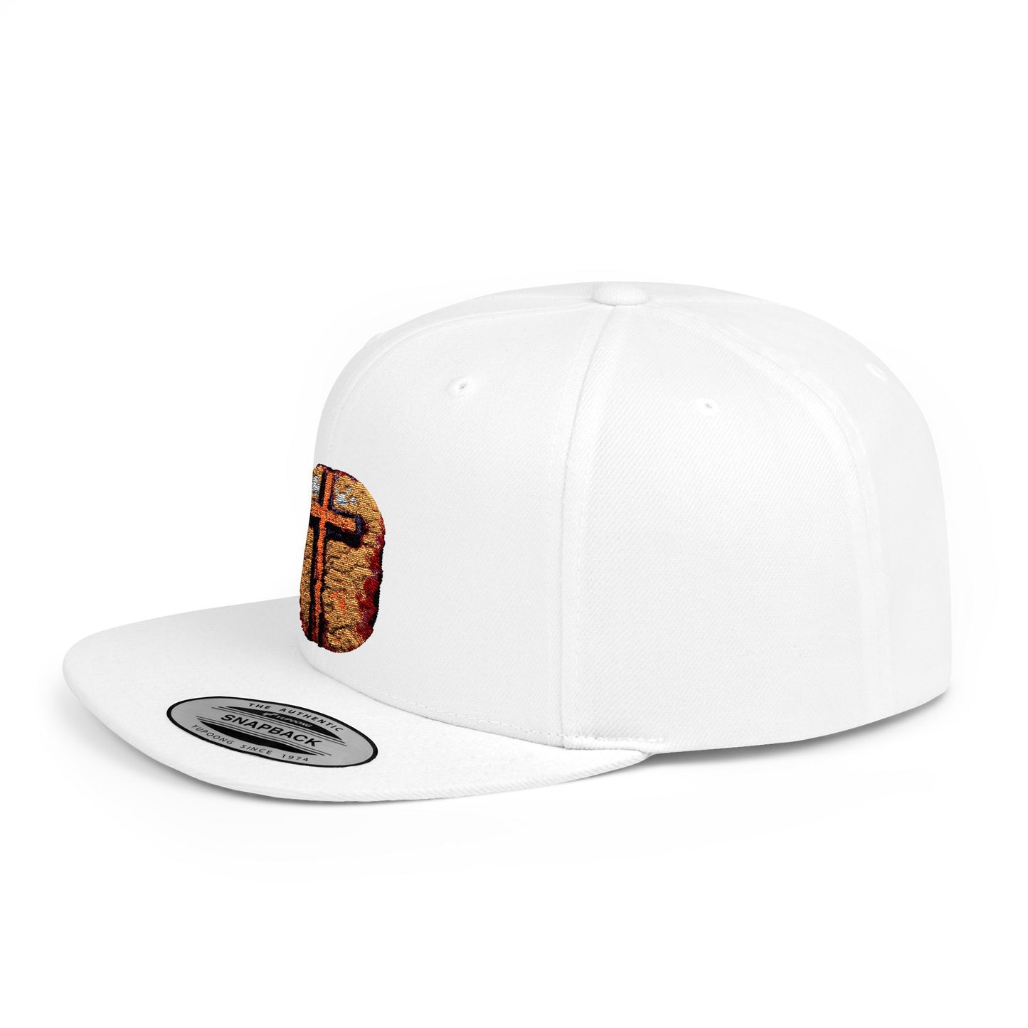 Faith-Inspired Flat Bill Snapback Cap - Rugged Cross Design