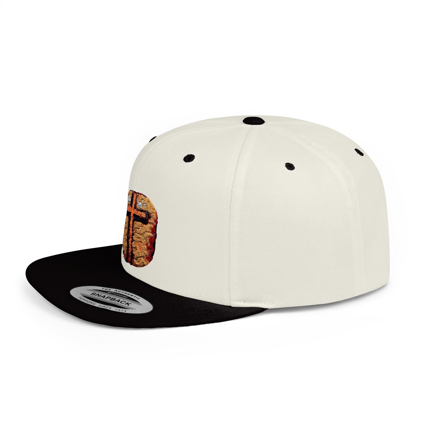 Faith-Inspired Flat Bill Snapback Cap - Rugged Cross Design