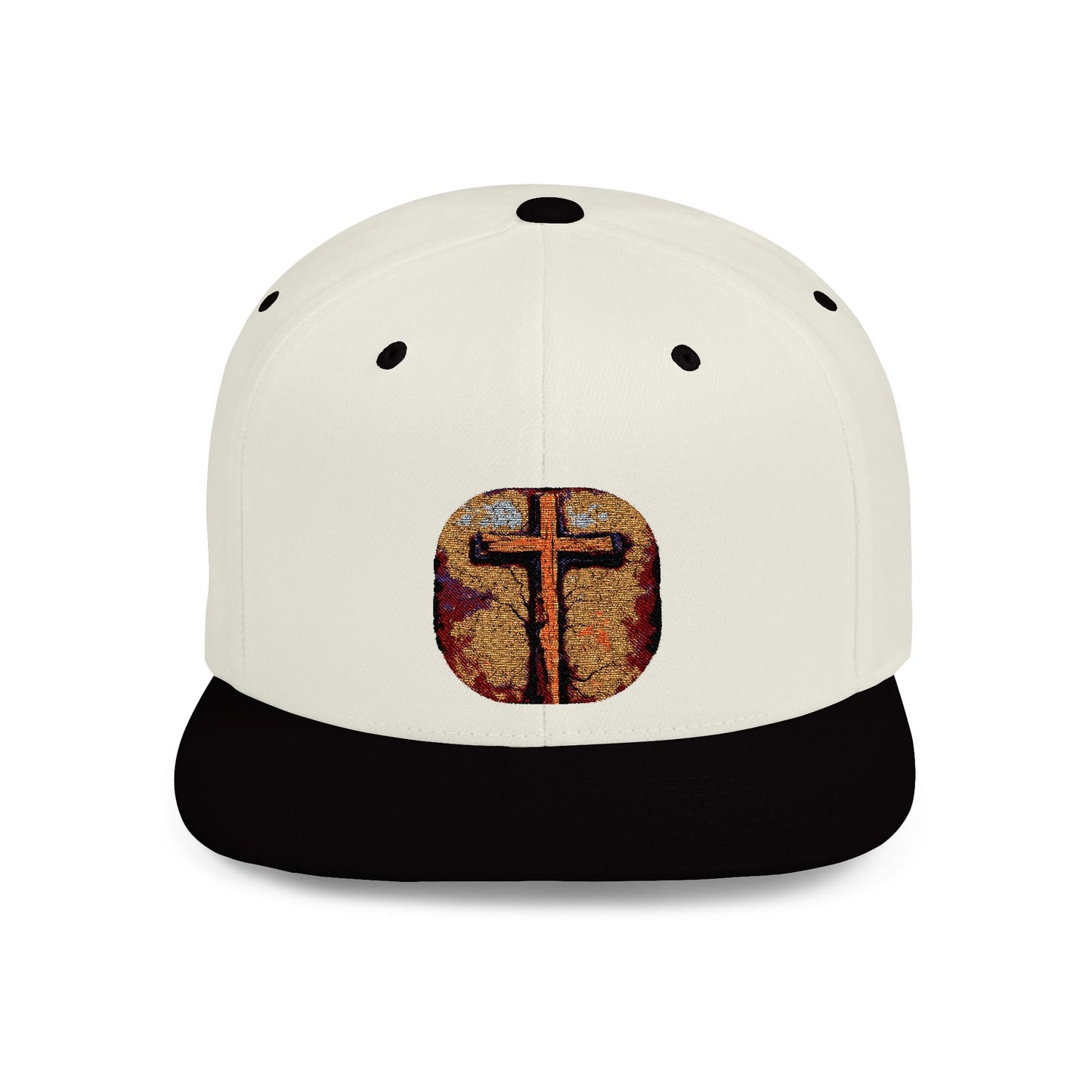 Faith-Inspired Flat Bill Snapback Cap - Rugged Cross Design