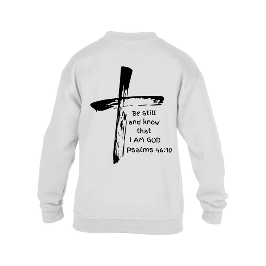 Psalms 46:10 Kids Heavy Blend Fleece Crew Long Sleeve Shirt