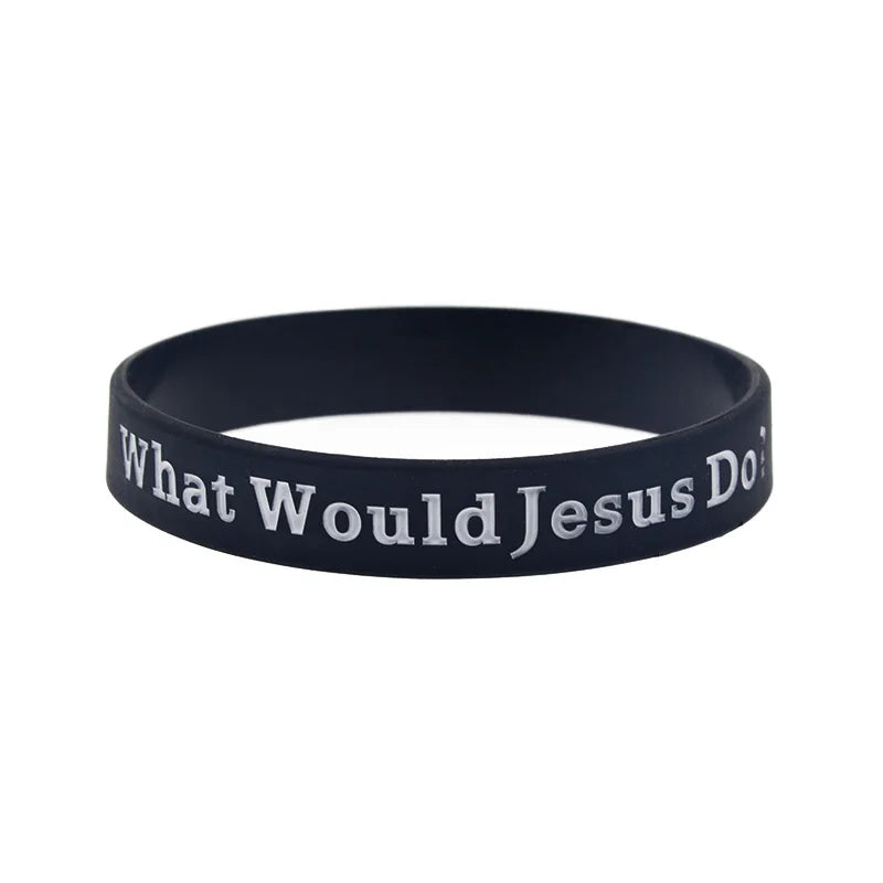 50 Pcs BULK "What Would Jesus Do?" Silicone Rubber Wristband 1/2 Inch Wide WWJD Bracelet Black