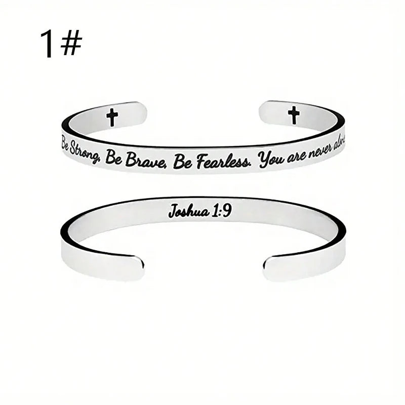 Quote Jesus Scripture Christian Bible Verse Bracelet Stainless Steel Open Cuff Cross Bracelet & Bangles