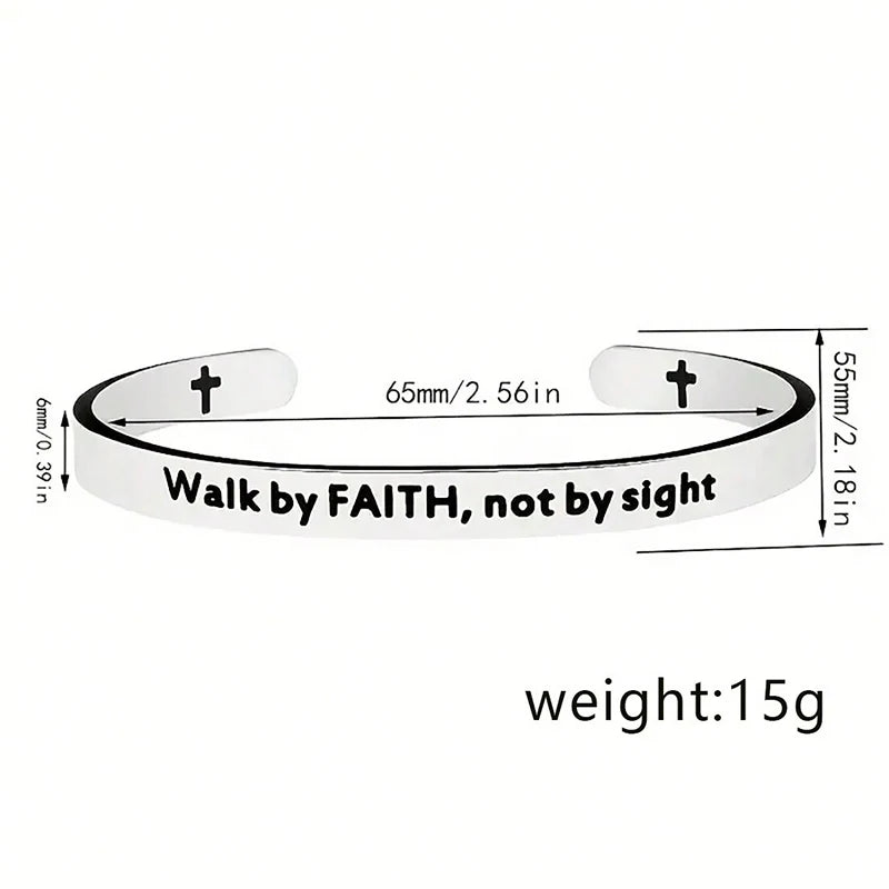 Quote Jesus Scripture Christian Bible Verse Bracelet Stainless Steel Open Cuff Cross Bracelet & Bangles