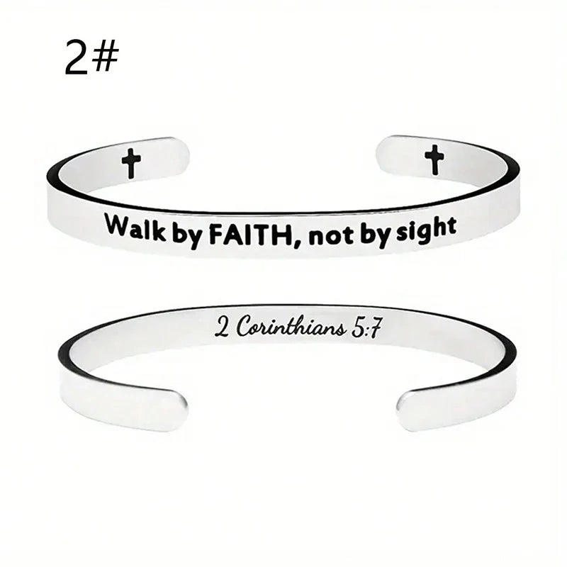 Quote Jesus Scripture Christian Bible Verse Bracelet Stainless Steel Open Cuff Cross Bracelet & Bangles