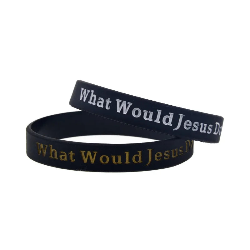 50 Pcs BULK "What Would Jesus Do?" Silicone Rubber Wristband 1/2 Inch Wide WWJD Bracelet Black