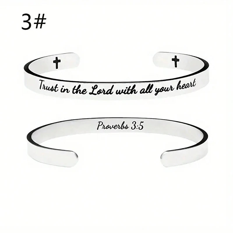 Quote Jesus Scripture Christian Bible Verse Bracelet Stainless Steel Open Cuff Cross Bracelet & Bangles