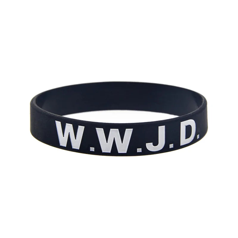 50 Pcs BULK "What Would Jesus Do?" Silicone Rubber Wristband 1/2 Inch Wide WWJD Bracelet Black