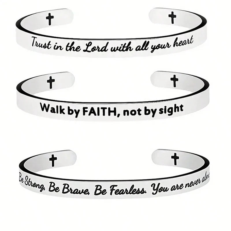 Quote Jesus Scripture Christian Bible Verse Bracelet Stainless Steel Open Cuff Cross Bracelet & Bangles