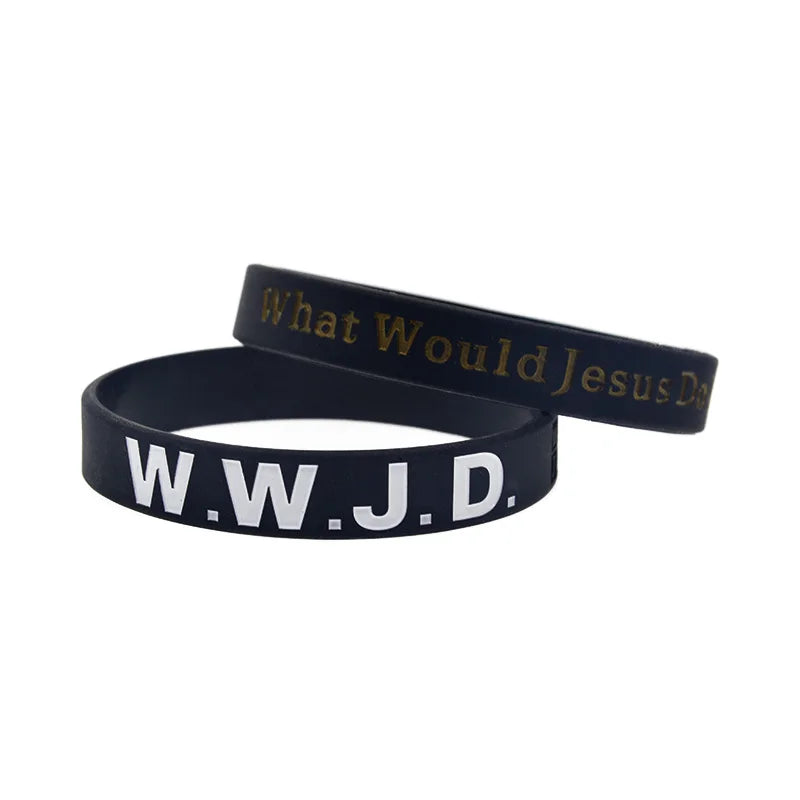 50 Pcs BULK "What Would Jesus Do?" Silicone Rubber Wristband 1/2 Inch Wide WWJD Bracelet Black